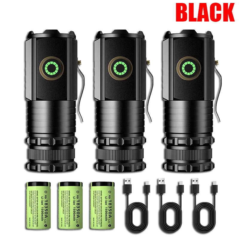 lampe torche noire led 15w rechargeable type ip68 anti choc emergency