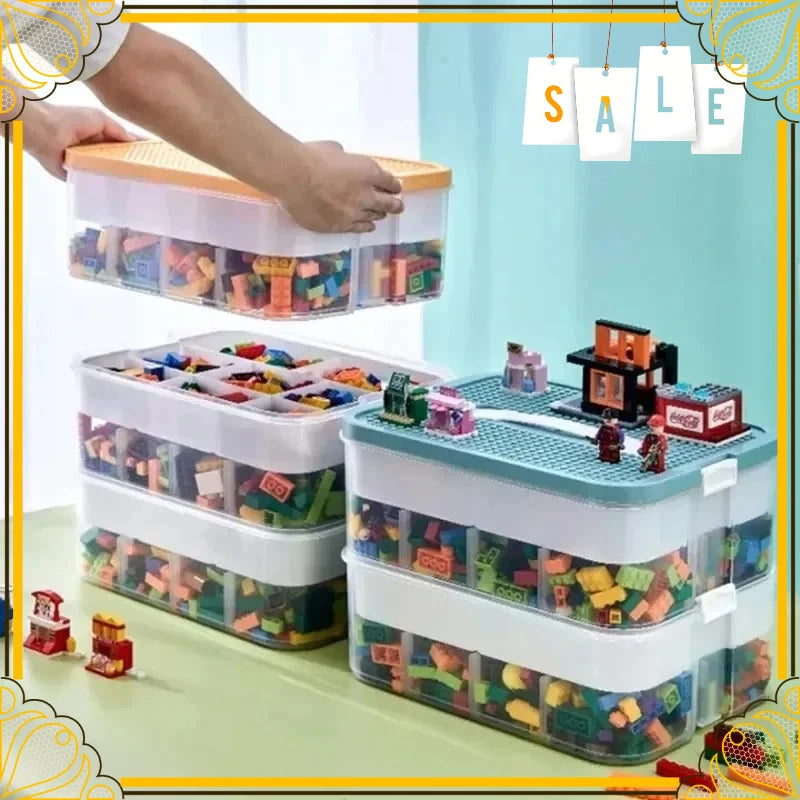 boîtes rangement jouets transparentes compartiments multiples couleurs variées poignées moderne respectueux environnement