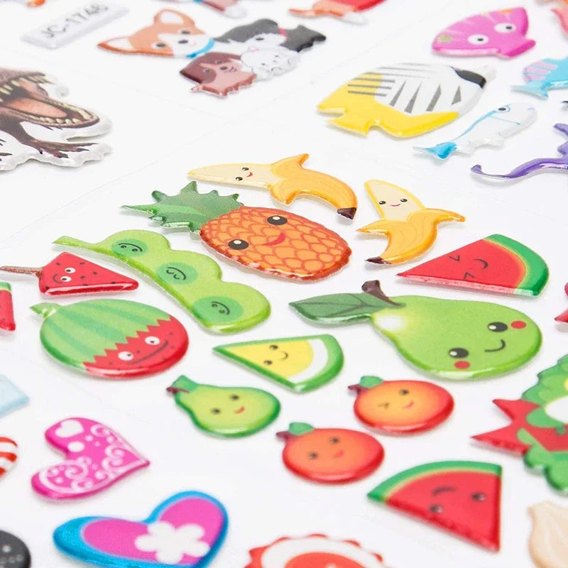 sticker 3d multicolore animaux fruits chiffres scrapbooking deco journal enfants cartoonaufs clips