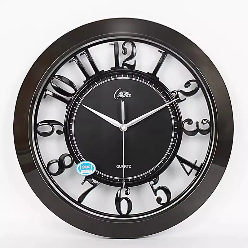 horloge murale quartz transparente classique noir doré argenté chiffres romains cadran quadrillé sans fixation