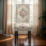 housses chaise fleur brodées beige rose vintage adhésif élastique polyester coton spandex