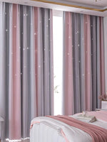 rideau moderne rose clair gris étoiles blanches polyester translucide anneaux métalliques chambre salon