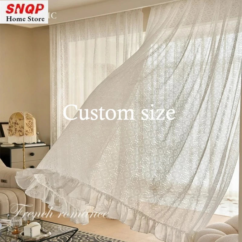 rideau dentelle blanc transparent romantique anneaux fenêtre salon chambre maison luxe