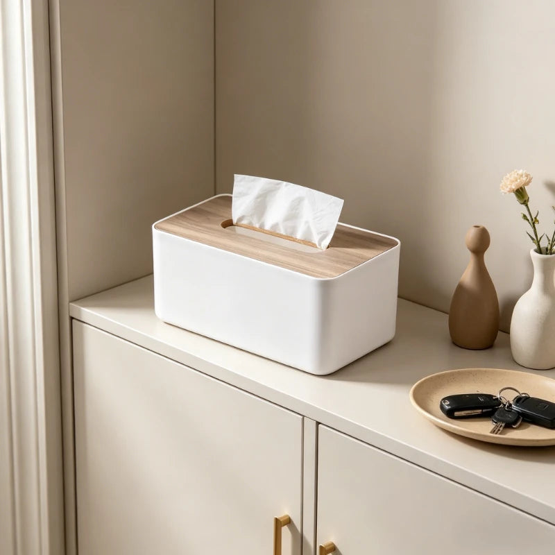 boîte mouchoirs bois vert olive blanc moderne minimaliste abs mat decoration trousseau rangement cuisine