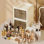 boîte rangement cosmétiques porte opaque moderne poignées dorées compartiments multiples élégante organisation produits soins