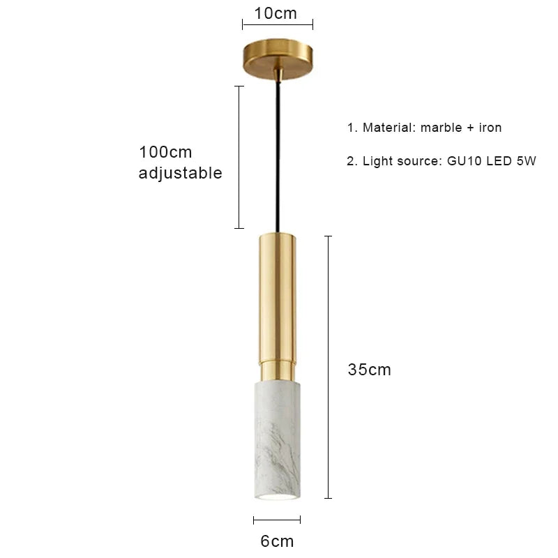 lampe suspendue marbre or veines moderne 100cm hauteur 5w led gu10