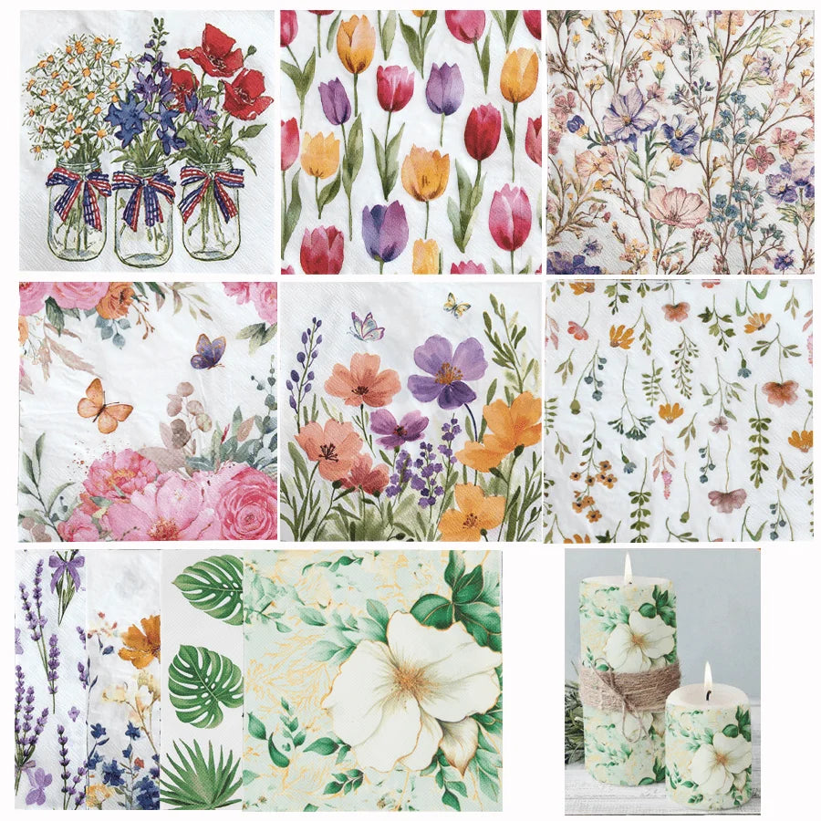 serviettes papier multicolore fleurs romantique mariage anniversaire décoration 20 pièces 13 pouces 33 cm