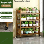 présentoir vertical étagère fleurs mobile bois naturel lattes horizontales moderne 10 niveaux roulettes balconintérieur