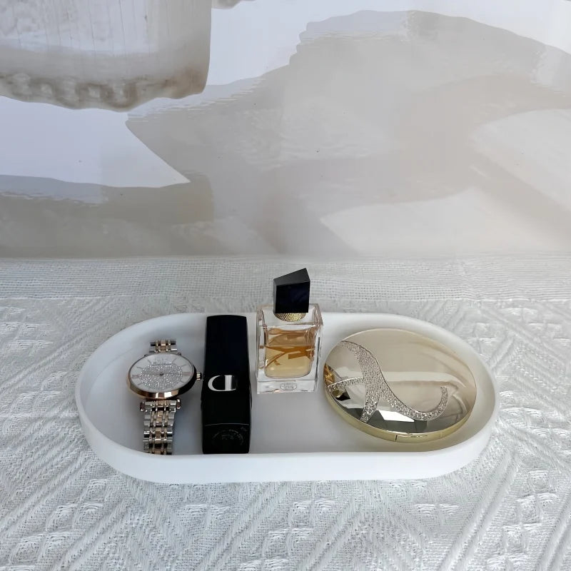 plateau ovale silicone blanc noir rangement cosmétiques bijoux moderne minimaliste