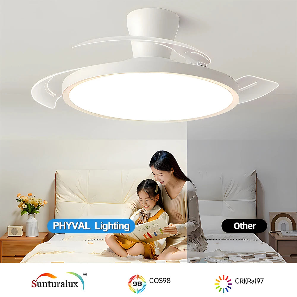 ventilateur plafonnier led moderne blanc lames invisibles télécommande minimaliste chambre salon