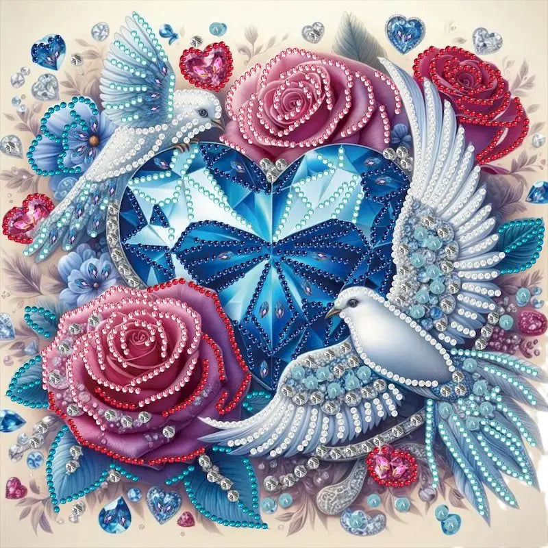 tableau diamants oiseaux fleurs multicolore moderne décoration murale adhésif création artisanale 30x30cm