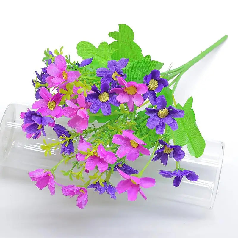 bouquet artificiel fleurs simples feuilles vertes moderne décoration intérieure opacité bleu rose jaune vert