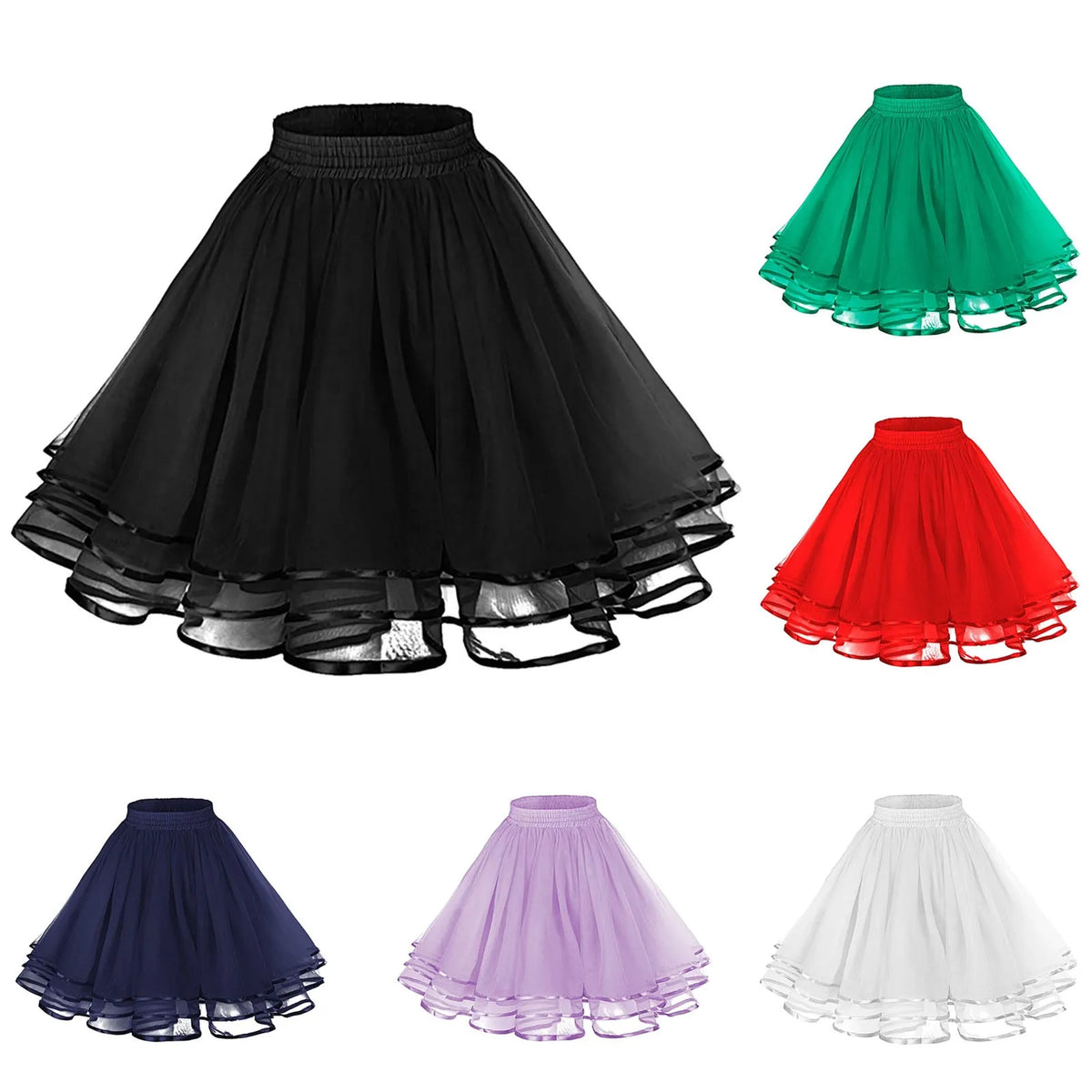 Jupe plissée évasée bleu marine noir vert rouge violet blanc translucide vintage ceinture élastique
