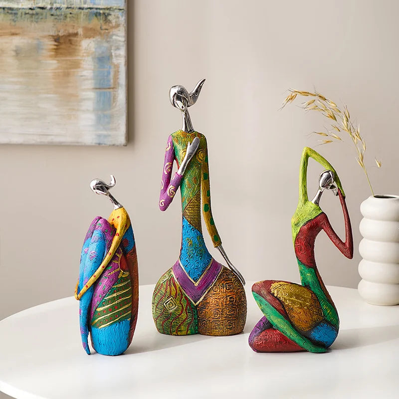 figurine décorative résine abstraite moderne rouge vert bleu Jaune Violet argenté geometrique 27cm hauteur