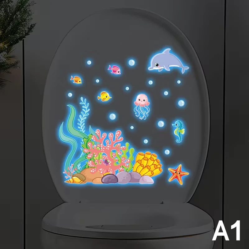 sticker mural sous marin multicolore poissons coraux dauphin cartoon opaques salle bain