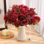 bouquet fleurs artificielles roses classiques intérieur mariage anniversaire décoration vase blanc