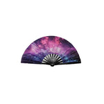 éventail pliant bambou tissu noir multicolore motif géométrique classique moderne
