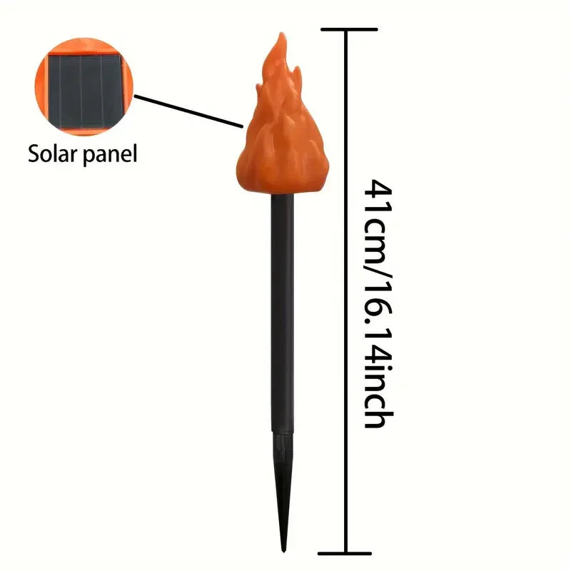 lampe solaire torchon noir orange flamme artificielle moderne piquet inclusionextérieur