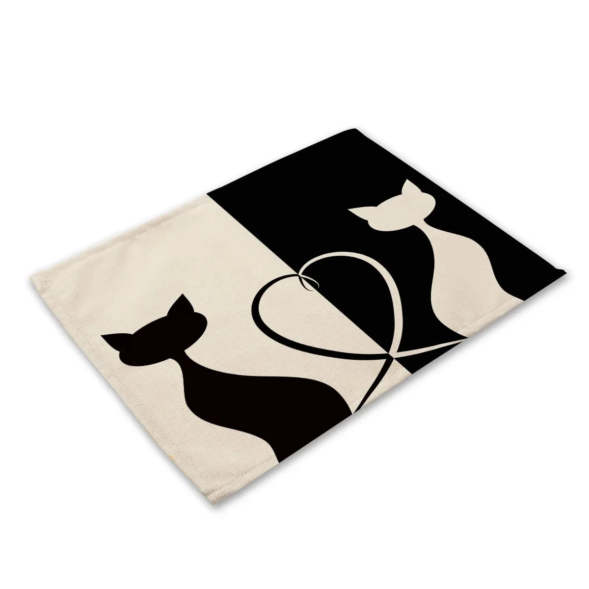 serviettes lin motif chats noir rayures illustration simple beige clair