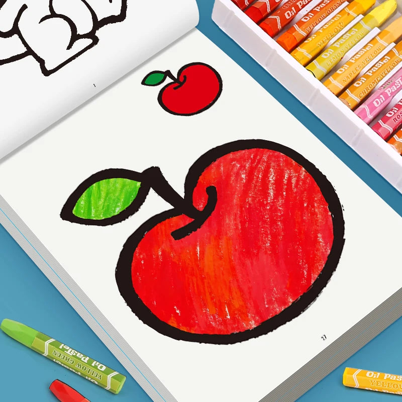 livre coloriage enfants dessins train voiture pomme poisson crayons huile illustrations françaises