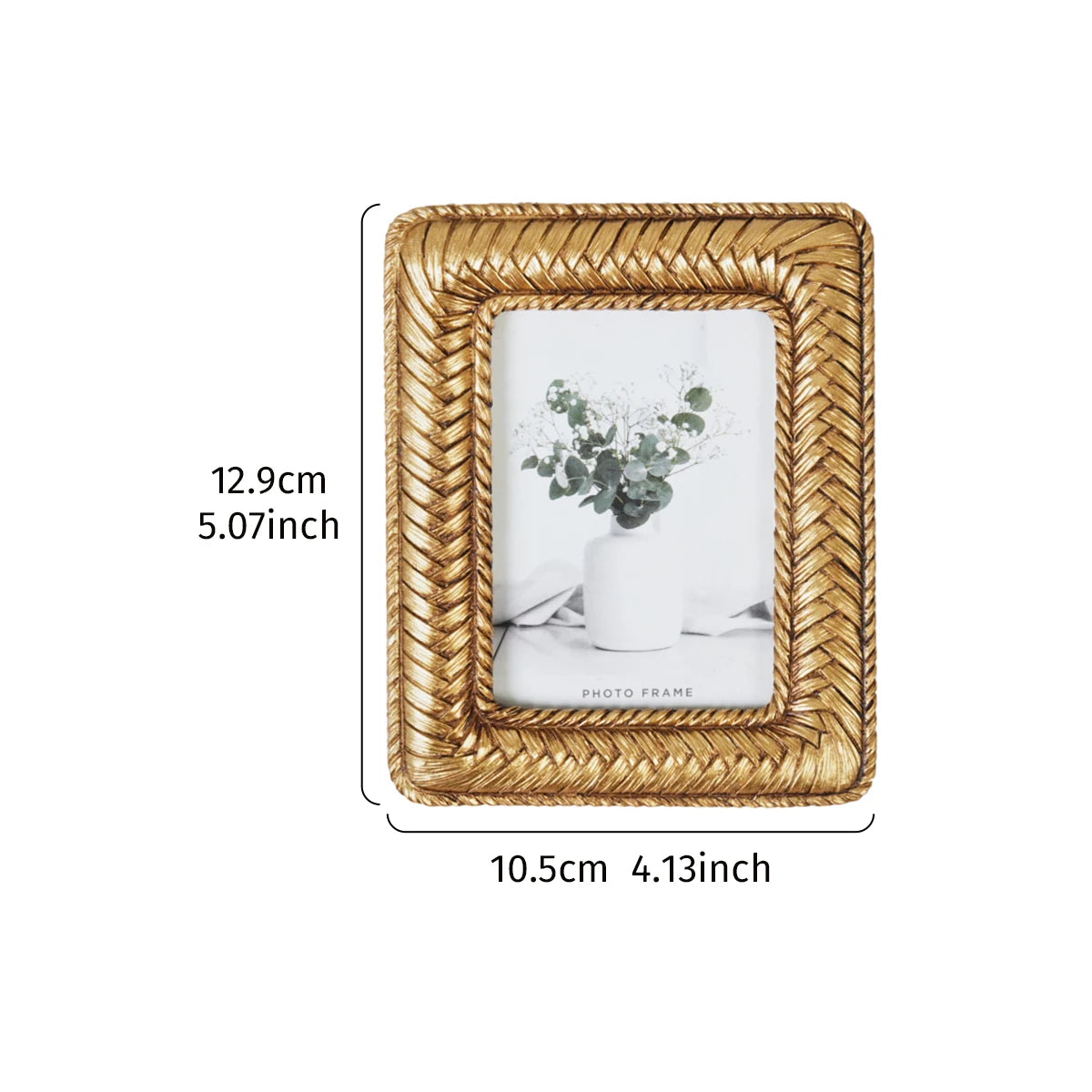 cadre photo résine tressée or decoratif moderne classique posé support