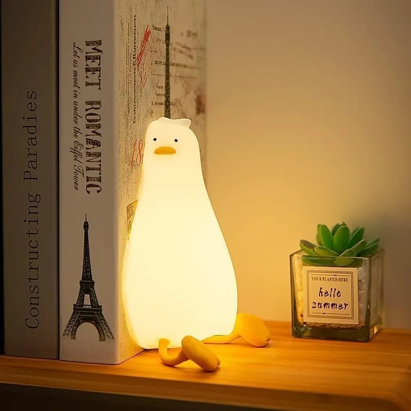 lampe table canard blanc jaune yeux noirs bec orange moderne veilleuse tactile silicone enfants