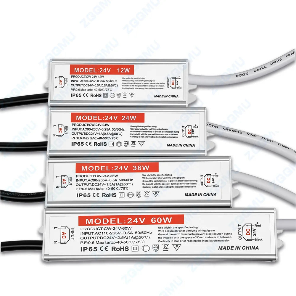 transformateur alimentation led 12v 24v 12w 24w 36w 60w étanche ip68 aluminium