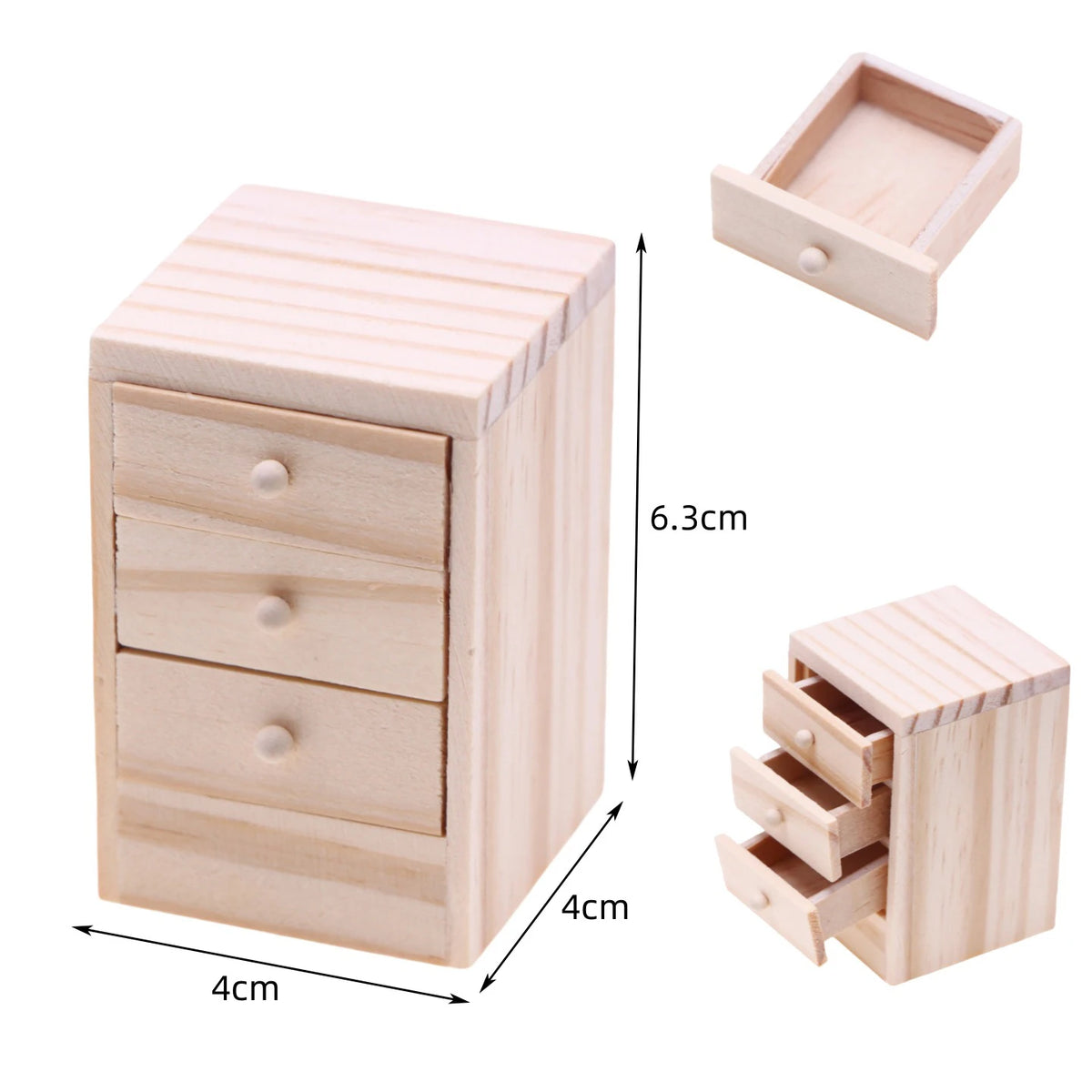 meuble miniature commode table chevet tiroirs bois naturel plante verte pot orange
