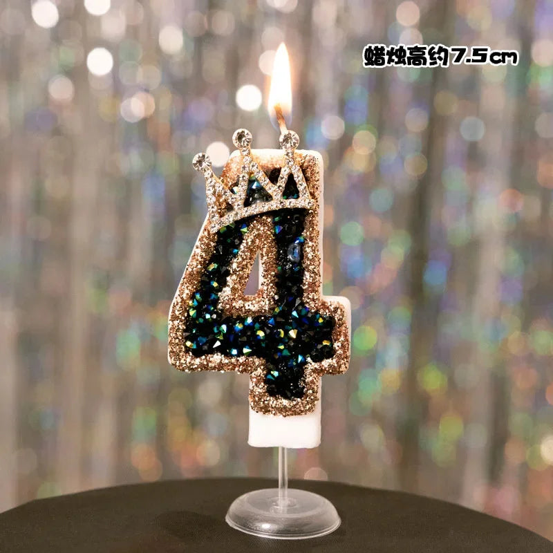 bougies anniversaire numériques or noir brillantes festives décoration pâtisserie chiffres strass transparent