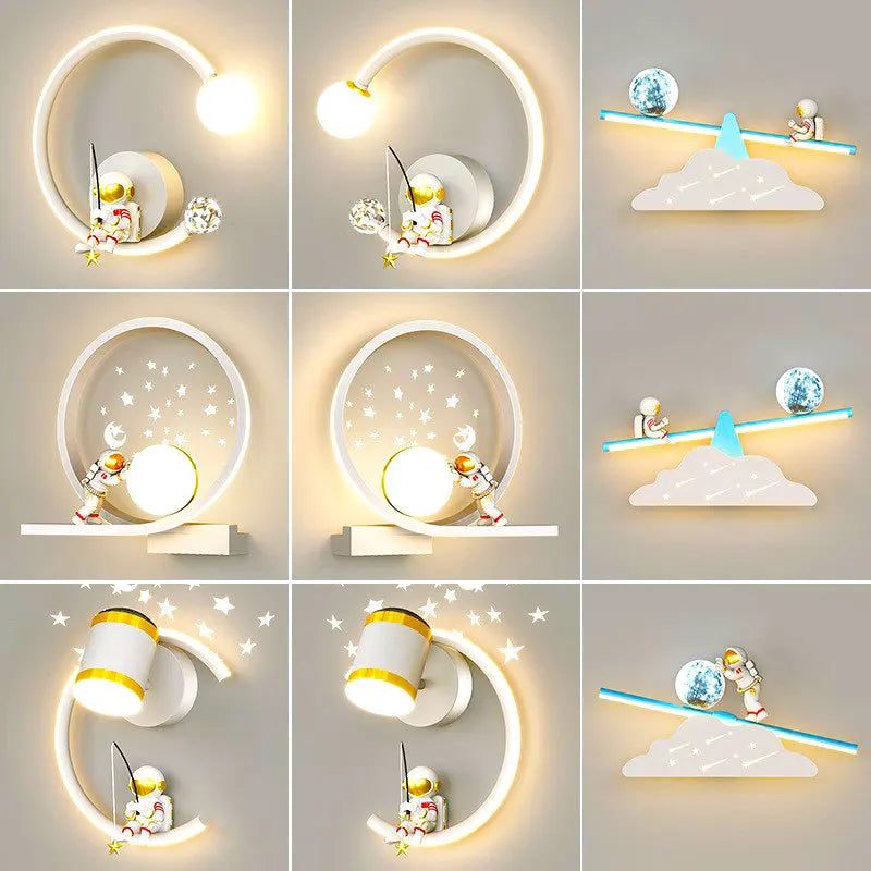 lampe murale moderne astronaute étoiles lune blanc doré crème minimaliste chambre enfant