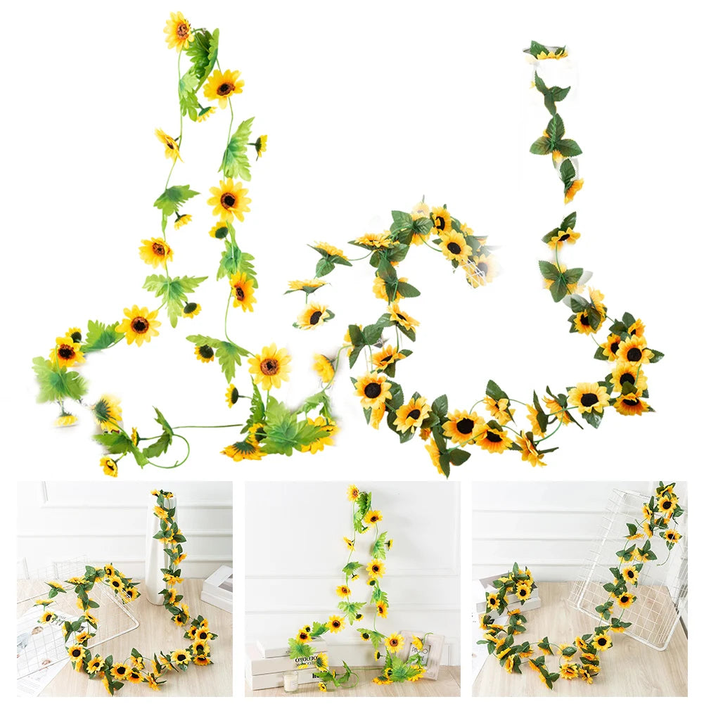 guirlande tournesol artificielle fleurs jaunes vertes intérieur décoration bohème champêtre
