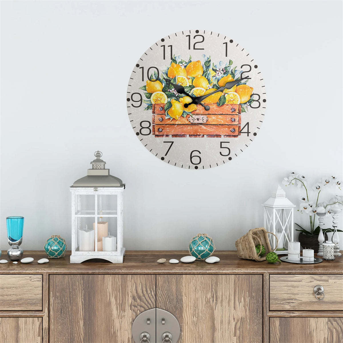 horloge murale bois citron feuilles vintage salon 10 12 14 16 pouces quartz