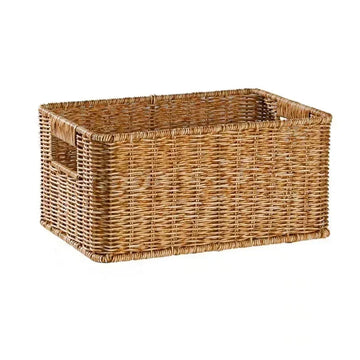 panier tressé marron clair rustique poignées intégrées pliable rangement étagères cuisine réutilisable respectueux environnement