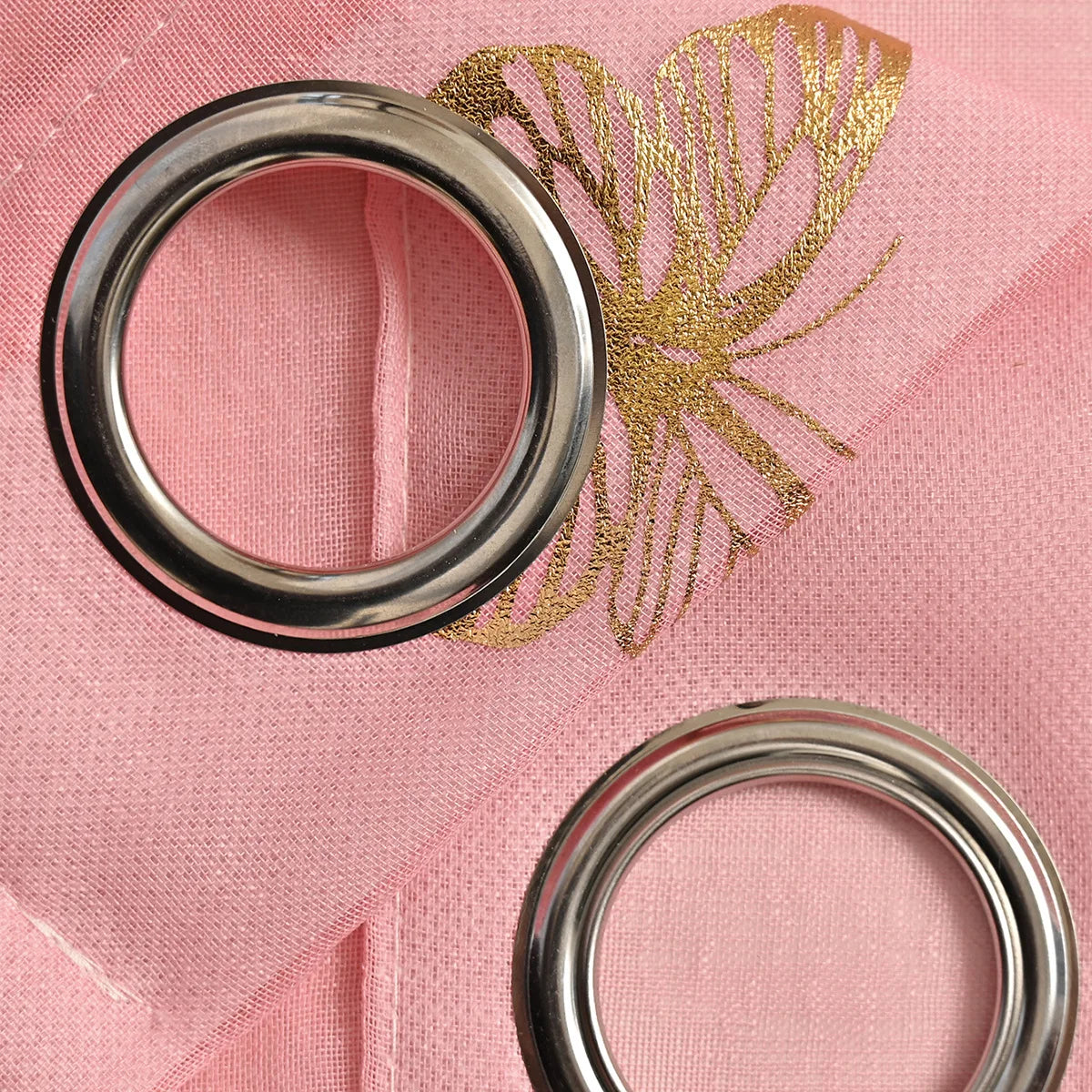 rideau moderne rose papillons dorés semi transparent anneaux métalliques polyester deux panneaux chambre fillecoration