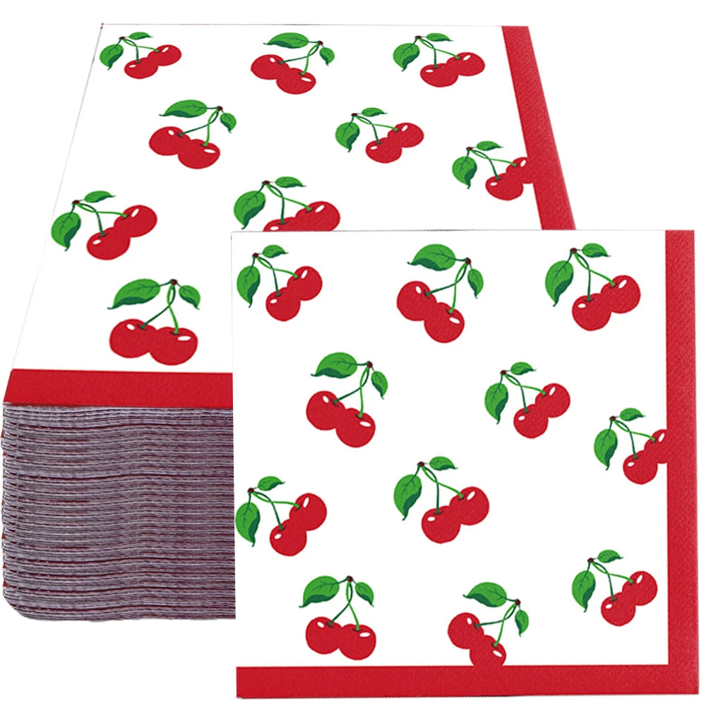 serviettes jetables papier fleur motif fruits cerises moderne anniversaire mariage fete enfants cocktail