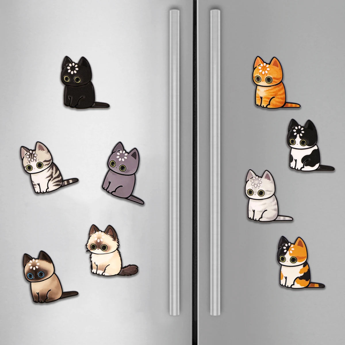 aimants réfrigérateur dessin animé chatons cartoon yeux ouverts poilés variés collection deco