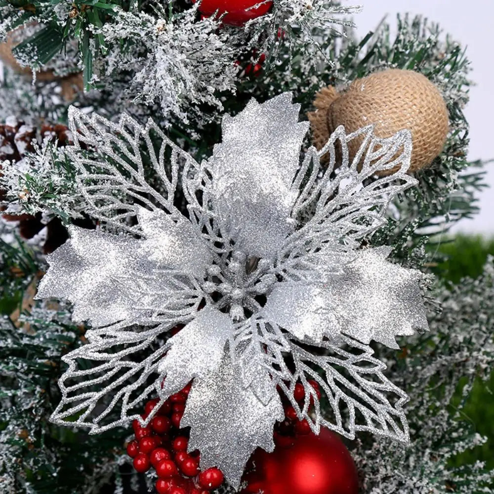 décoration sapin noël fleur artificielle paillettes multicolore ornament festif arbre noël