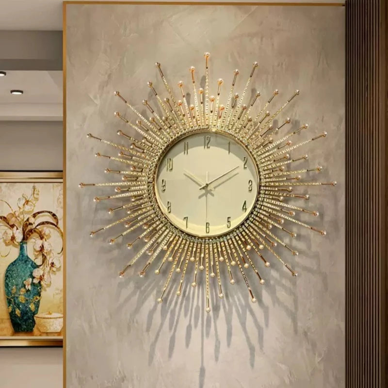 horloge murale moderne ornementale aiguille métal ornement solaire salon or