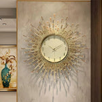 horloge murale moderne ornementale aiguille métal ornement solaire salon or