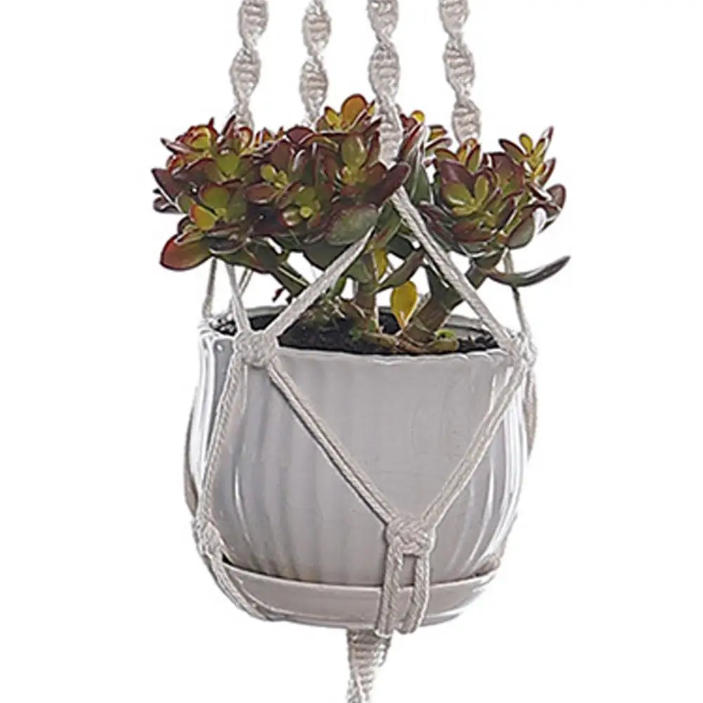 sac plante suspendu macramé blanc boho artisanal pot fleurs blanc