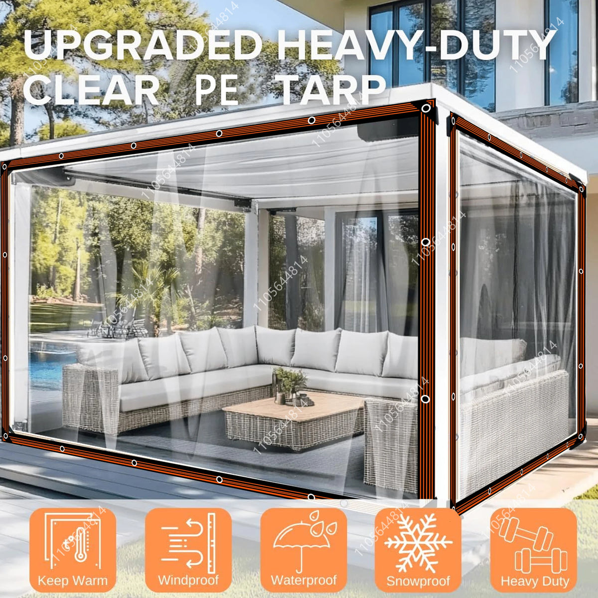 tissu imperméable transparent moderne protection uv résistant l'eau patio jardin 200x200cm 300x300cm
