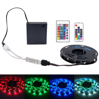 Ruban LED RGB à piles avec télécommande allumé en bleu