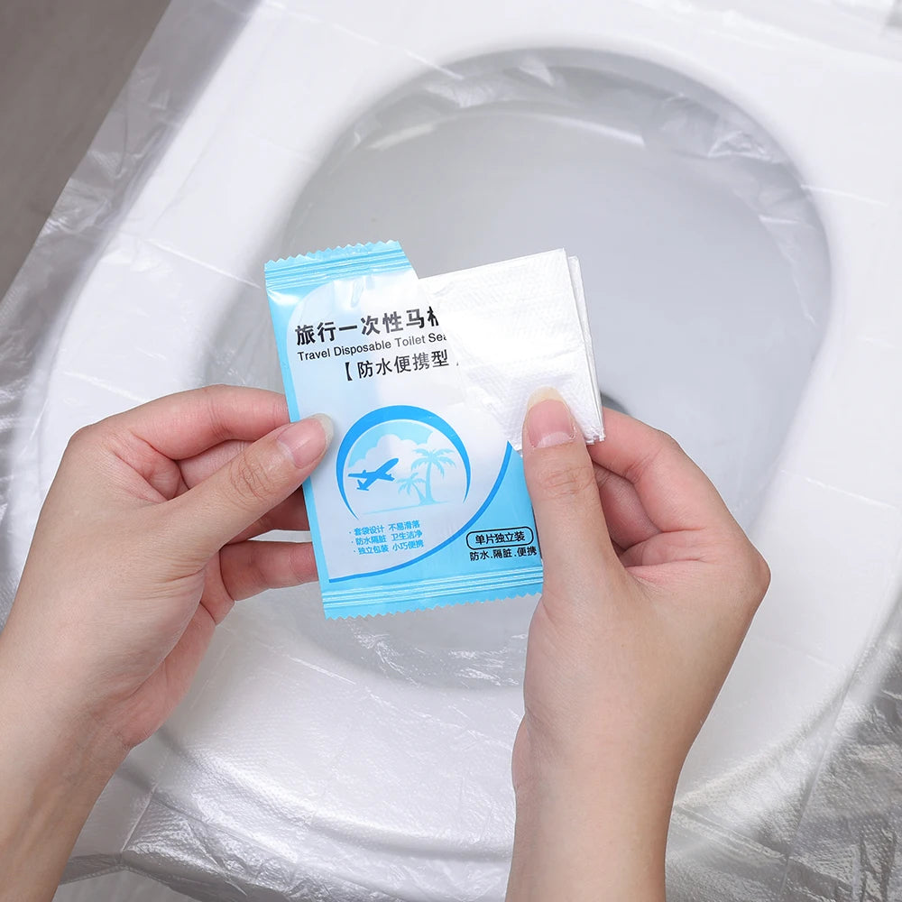 couvre siège toilette jetable blanc motifs voyage avion palmier pratique 100pcs