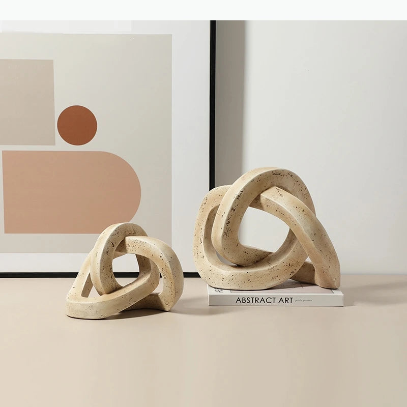 sculpture décorative nœud tressé moderne minimaliste beige texturé opacité totale cặp trang trí bàn