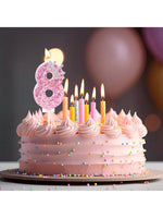 bougies chiffres anniversaire rose pailletées décoratives brillantes adhésives