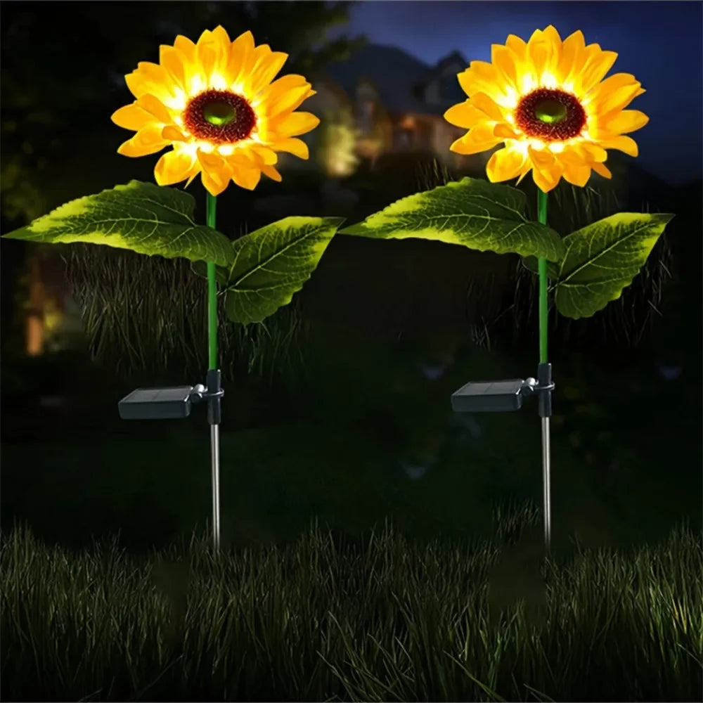 lumières solaires fleurs artificielles jaune vert feuilles pétales moderne décoratifextérieur piquet métallique