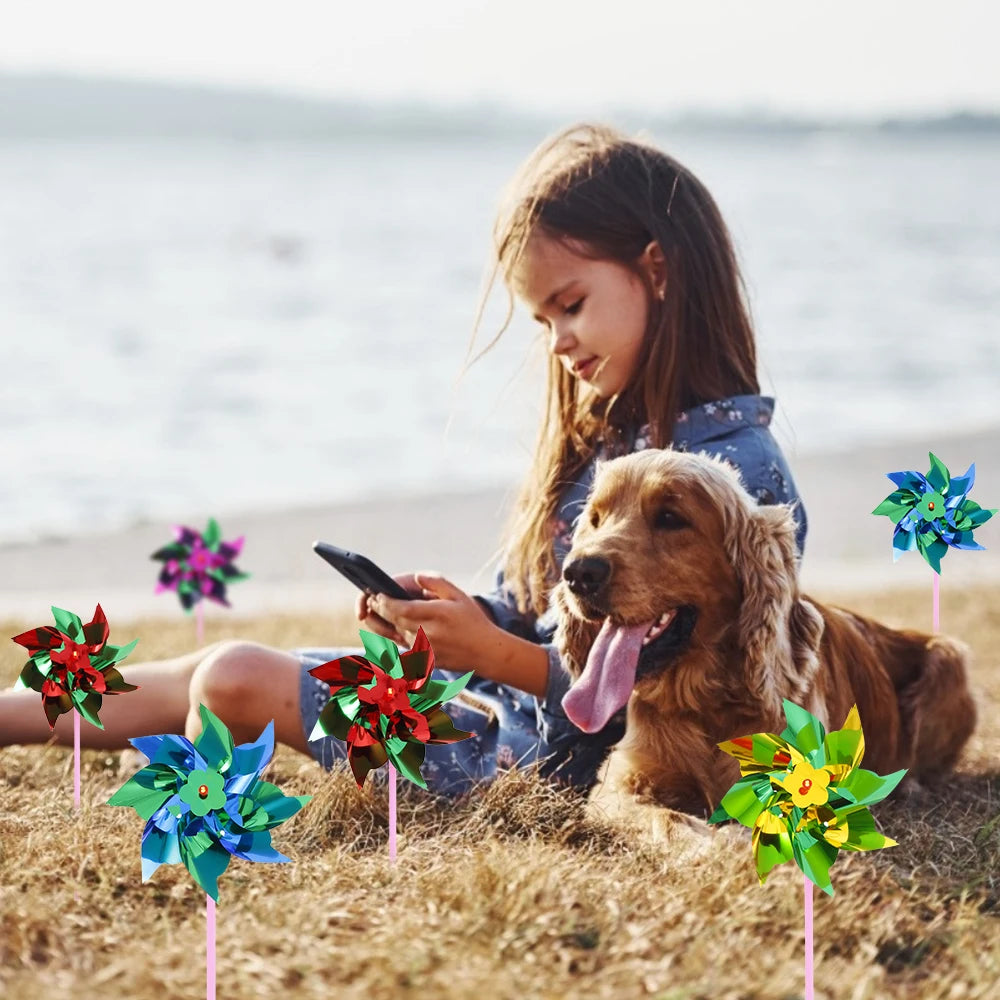 pinwheels multicolores effet métallique bâtons rose jouet enfant décoratif extérieur set 50 pièces