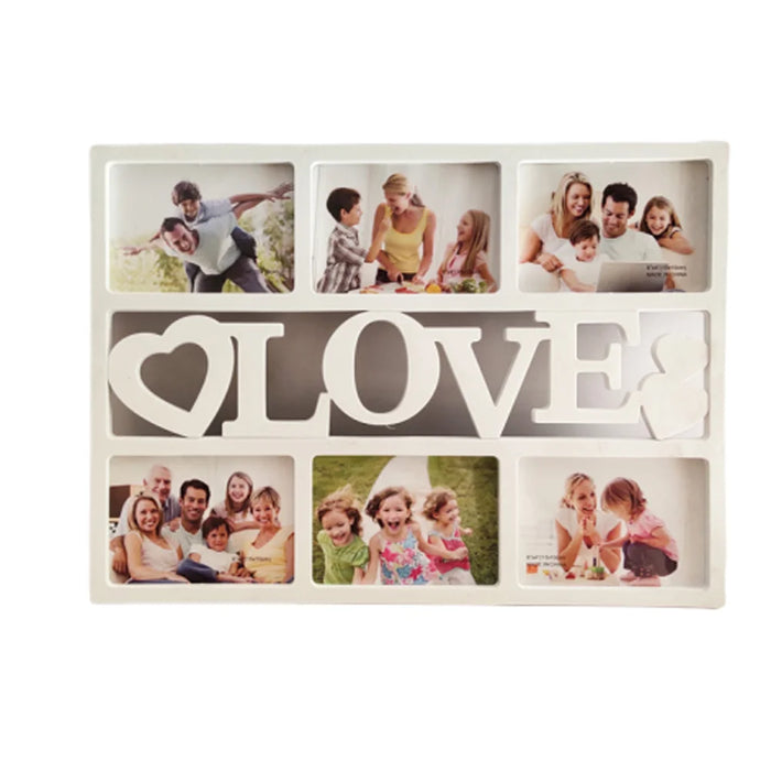 Cadre photo collage mural blanc avec 6 photos de famille