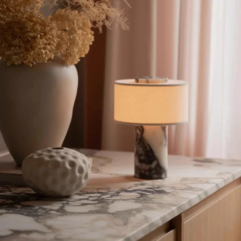 lampe table moderne marbre blanc noir abat jour tissu charge usb variateur tactile salon