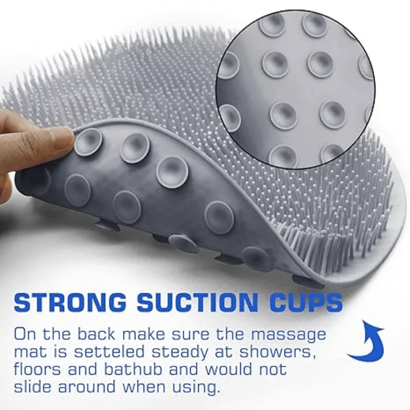 tapis massage pieds gris brins différents longueur texture unique antidérapant moderne douche suction cups